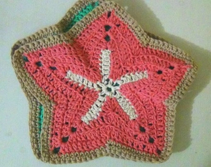 Maine Starfish Decor- Ocean Theme Washcloths - Pink and Green Dish Cloths - Sea Star Facecloth - 9" Star Fish set of 2 Dishcloths Washcloths