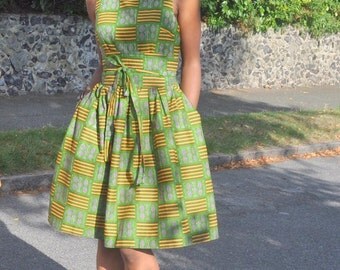 African print midi dress with handkerchief hem in by HouseofAfrika