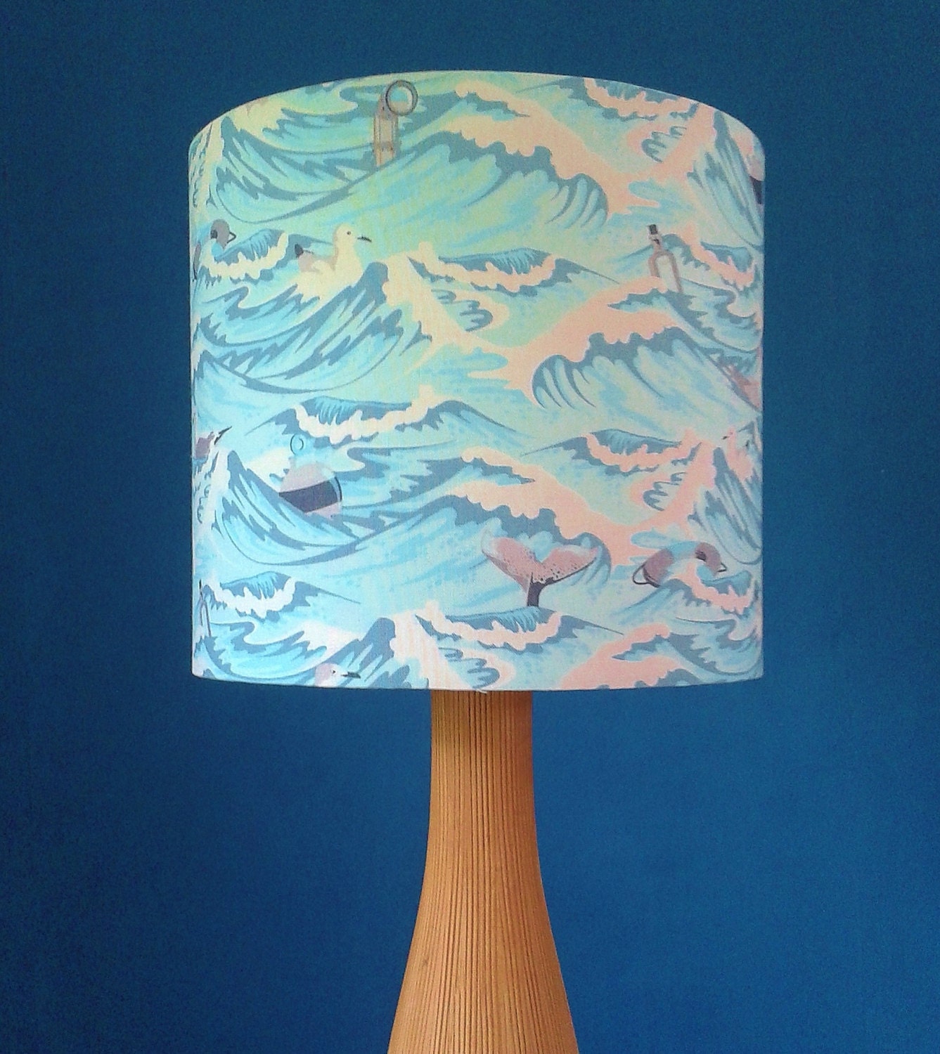 Quirky Sea Blue Fabric Covered Lampshade. by Lightflightlighting