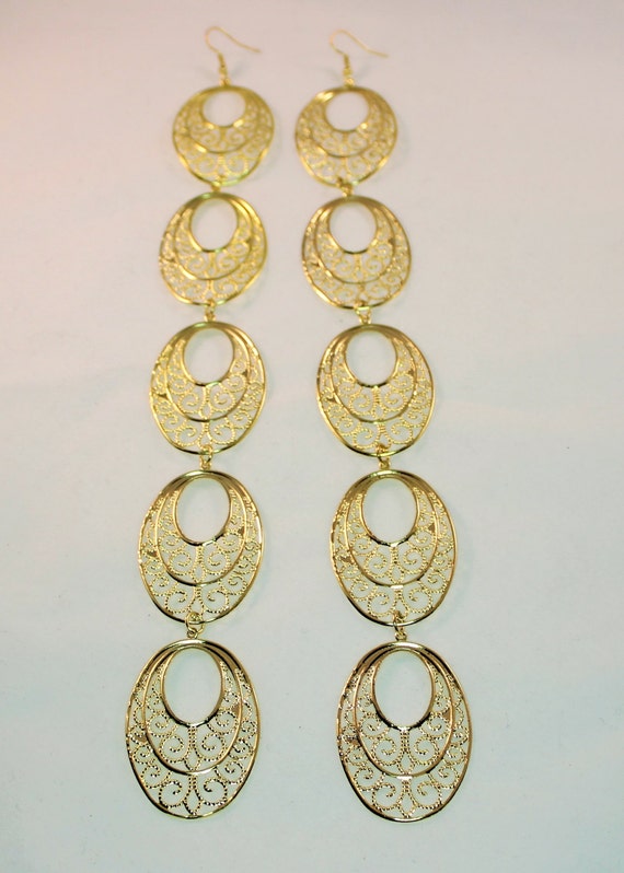 Long Gold Statement Ornate Earrings