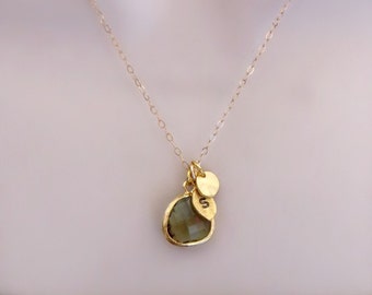 Smokey Quartz Necklace, Initial Necklace, Personalized Necklace, Simple Necklace, Dainty Gold Necklace, Minimalist Necklace, Delicate