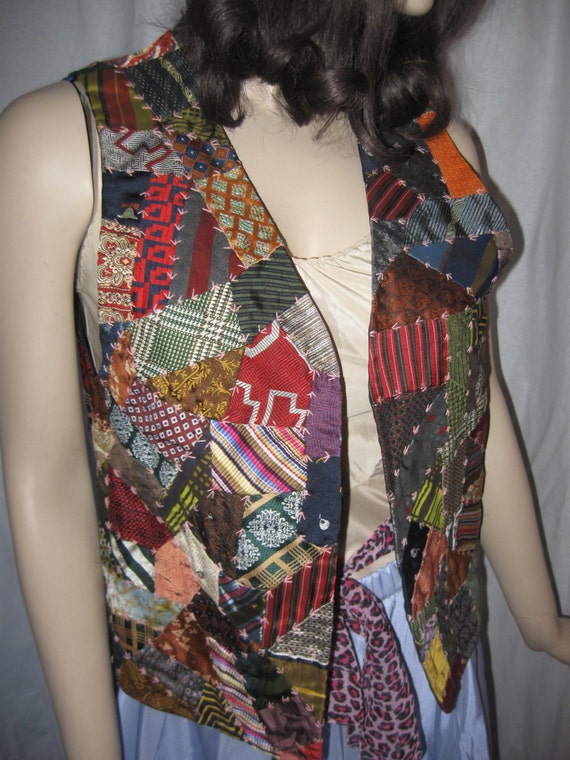 Unusual vest made of all vintage ties from many decades small