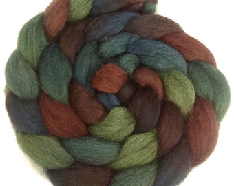 Handpainted Dark BFL Wool Roving - 4 oz. MALLARD - Spinning Fiber