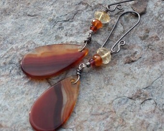 AGATE earrings with Garnet, orange Garnet, and Citrine, sterling silver