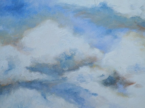 Items similar to Clouds Original Oil Painting Blue Sky Landscape Art on ...