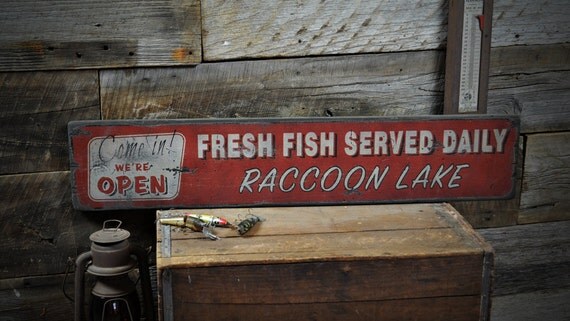 Custom Fresh Fish Served Daily Sign Rustic Hand Made Vintage