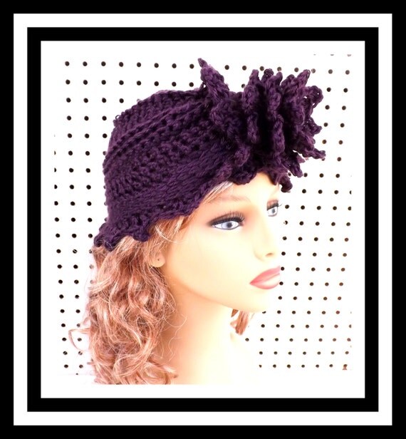 ALEJANDRA Crochet Turban Hat, Ladies Turban Hat, Fashion Turban Hat, Crochet Flower Hat, Crochet Hat for Women, Womens Hat Plum Perfect