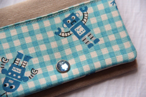 Card Holder Robots Blue White Vichy Snap Business