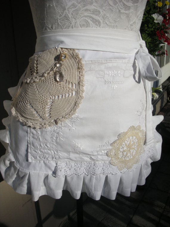 Aprons - Bridal  Aprons - Handmade White Aprons - Bridsmaids Aprons - Here Comes the Bride Apron - White Lace Apron - Annies Attic Aprons