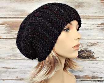 Grey Knit Hat Grey Hat Grey Womens Hat - Slouchy Hat in Black Charcoal Grey Slouchy Beanie Womens Accessories Winter Hat
