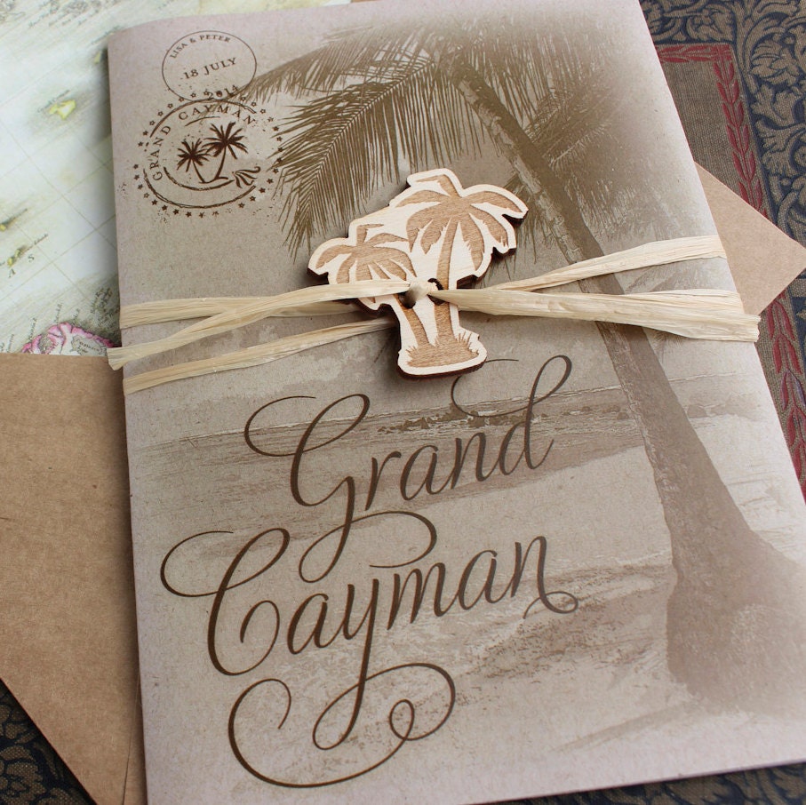 Rustic Palm Tree Wedding Invitation Grand CaymanPrinted