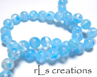 Millefiori Clear Blue Beads with Blue Flowers 7mm-8mm Round #10