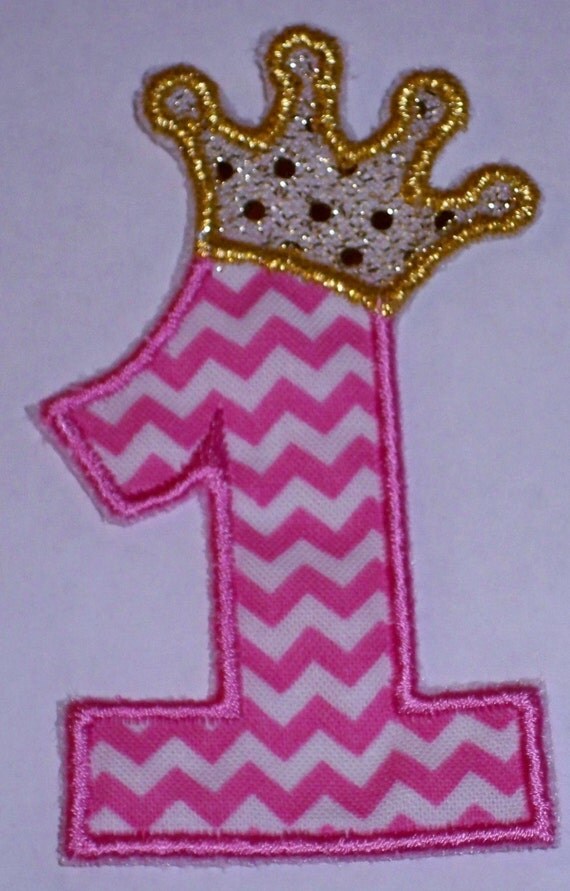 Pink chevron fabric birthday number 1 or 2 by UniqueEmbroideries4U