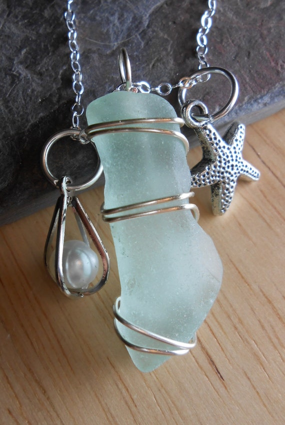 Ariel Genuine Sea Glass Jewelry Seaglass Cluster Necklace