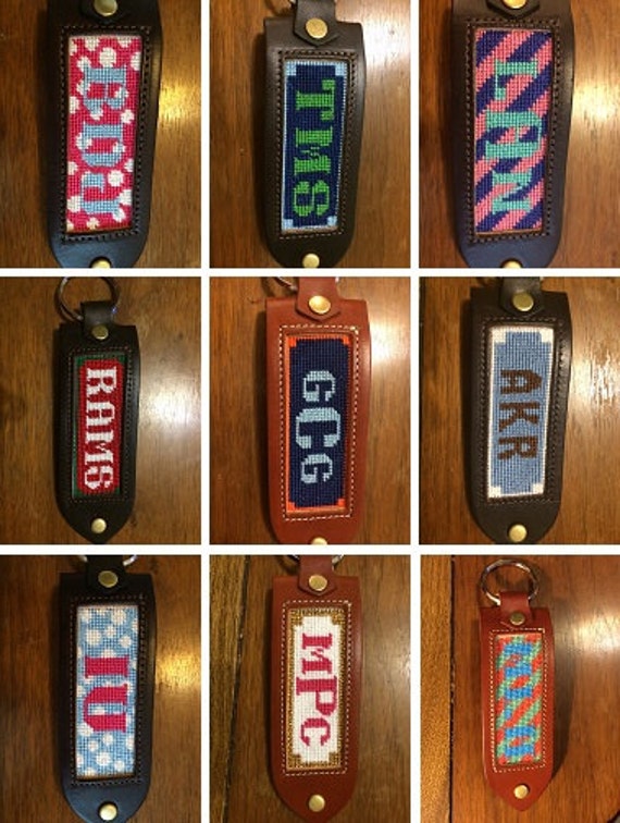 Custom Monogram Needlepoint Leather by krobbinsneedlepoint on Etsy