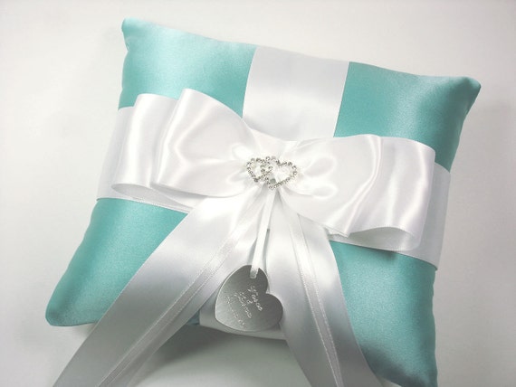 Personalized Tiffany Blue Wedding Ring Bearer Pillow with Linked ...