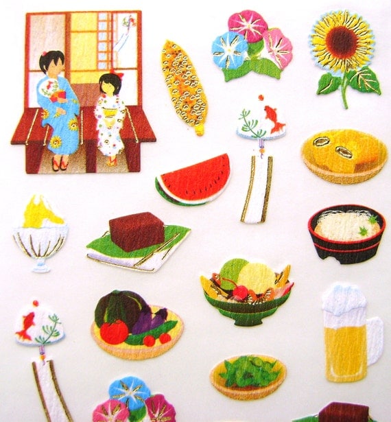 Cute Japanese Stickers Summer Festival Chiyogami Paper (S117)