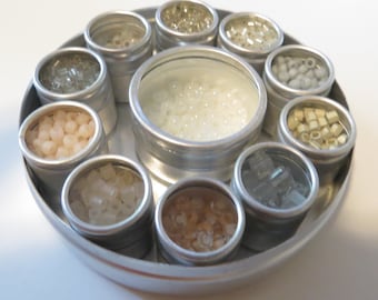 Glass Bead Mix: White/Silver/Cream - with Aluminum Box Set