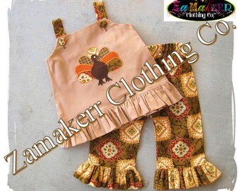 Custom Boutique Fall Brown Thanksgiving Turkey Outfit Baby Girl Clothing Pageant Dress Pant Set 3 6 9 12 18 24 month size 2T 3T 4T 5T 6 7 8