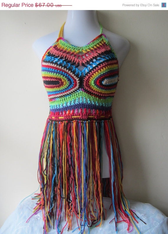 crochet Fringe festival halter top ELONGATED by Elegantcrochets