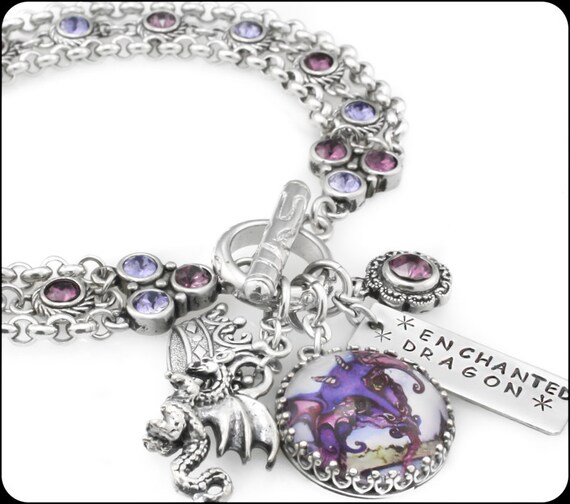 Dragon Charm Bracelet, Stainless Steel Charm Bracelet, Dragon Jewelry