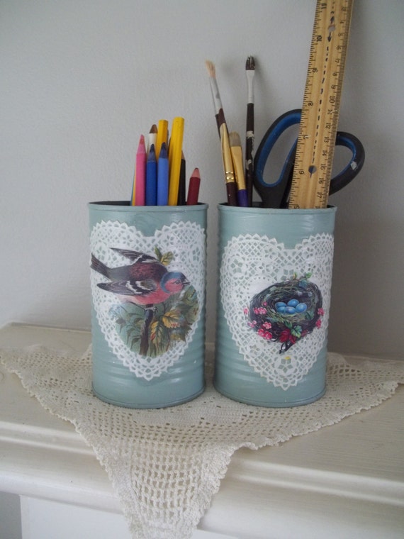 Decoupage Can Upcycled Tin Can Pencil Holder Painted Tin