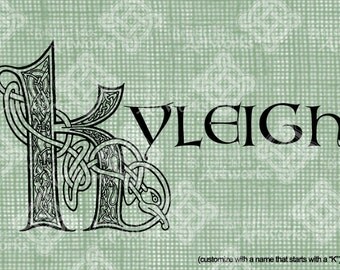Digital Download Celtic Illumination Letter K, digi stamp, digis, St Patricks Day, Ornate digital collage sheet, Animal Inspired