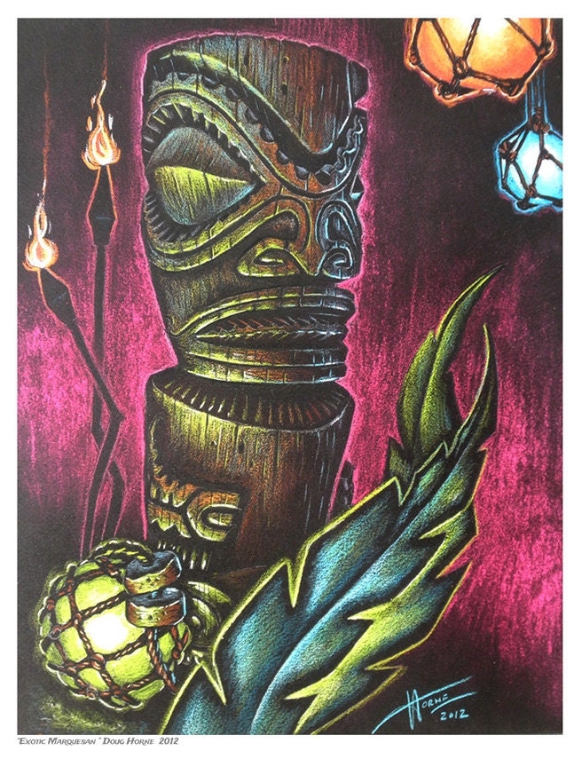 Doug Horne limited edition print. Tiki Bar Polynesian