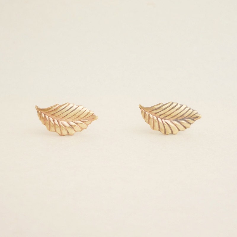 Gold Leaf Stud Earrings with 925 Sterling Silver Post Leaf