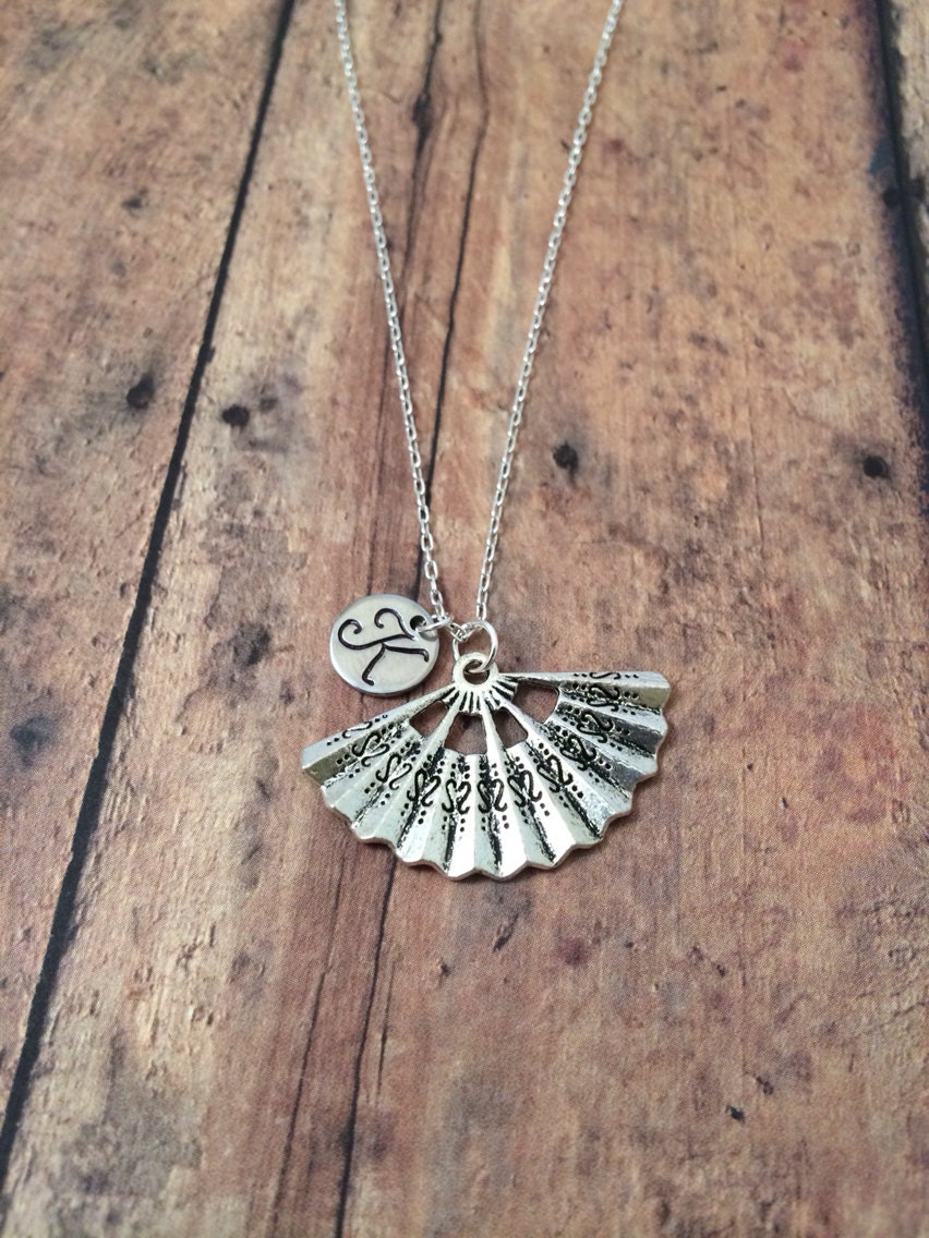 Fan initial necklace fan jewelry hand fan necklace Asian
