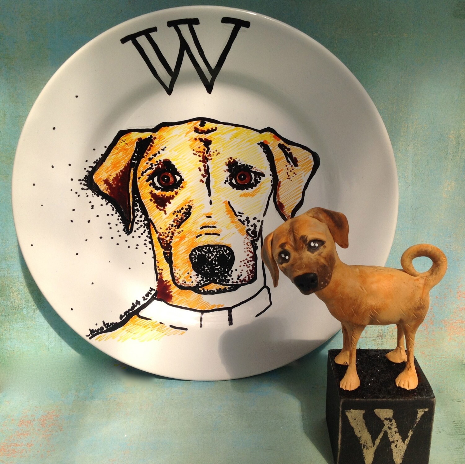 Large Custom Porcelain Hand Painted Dog Plate 10 for
