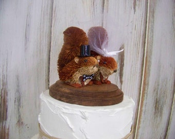 Wedding Cake Topper with Squirrels, Squirrel Cake Topper, Rustic Cake Topper, Bride and Groom Wedding Topper-Animal Cake Topper,