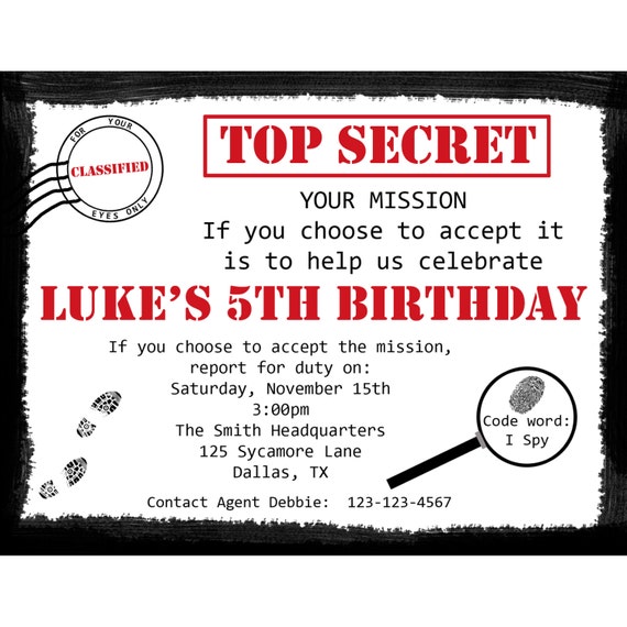 Spy Birthday Party Invitation Template 3