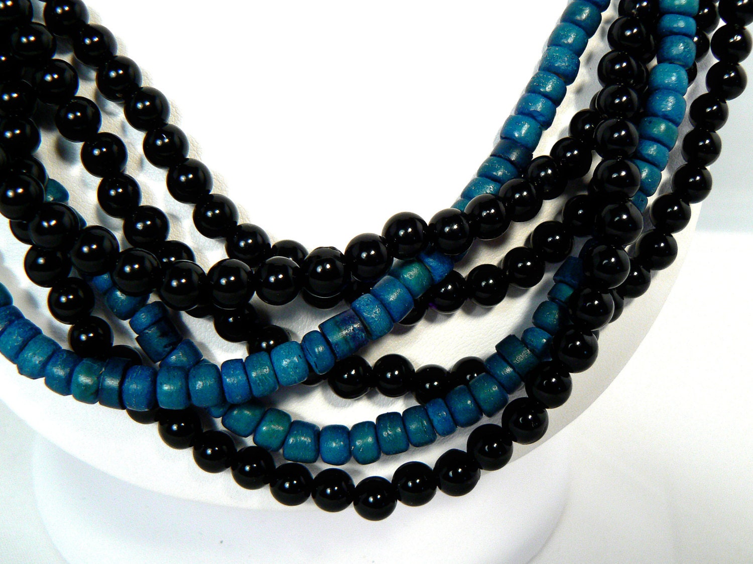 6 Strand Blue And Black Necklace Black Bead Necklace Blue