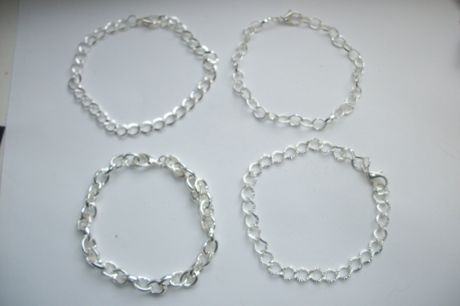 4 Mixed Silver Tone Charm Bracelet Blank Chains 8.25 inch