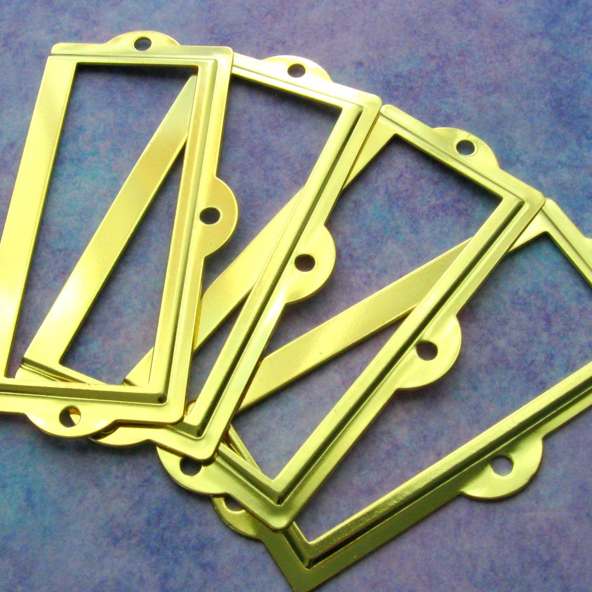 Set of 5 Bright Brass Finish Label Holders, Card Holders Metal Label