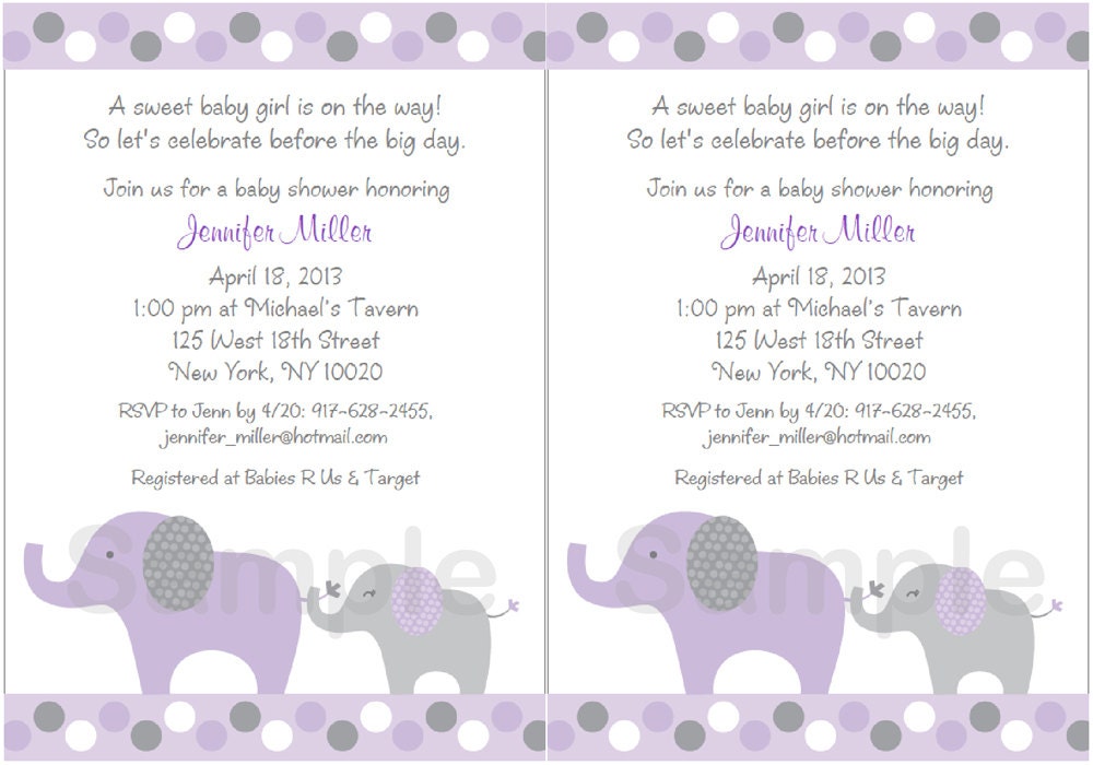 Purple Elephant Baby Shower Invitation / Baby Girl / INSTANT