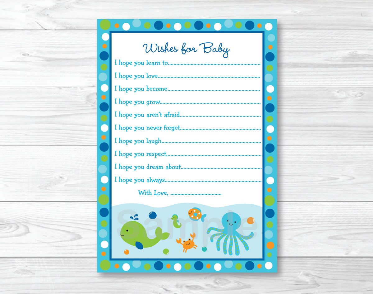 Under the Sea Wishes for Baby Advice Cards Printable INSTANT
