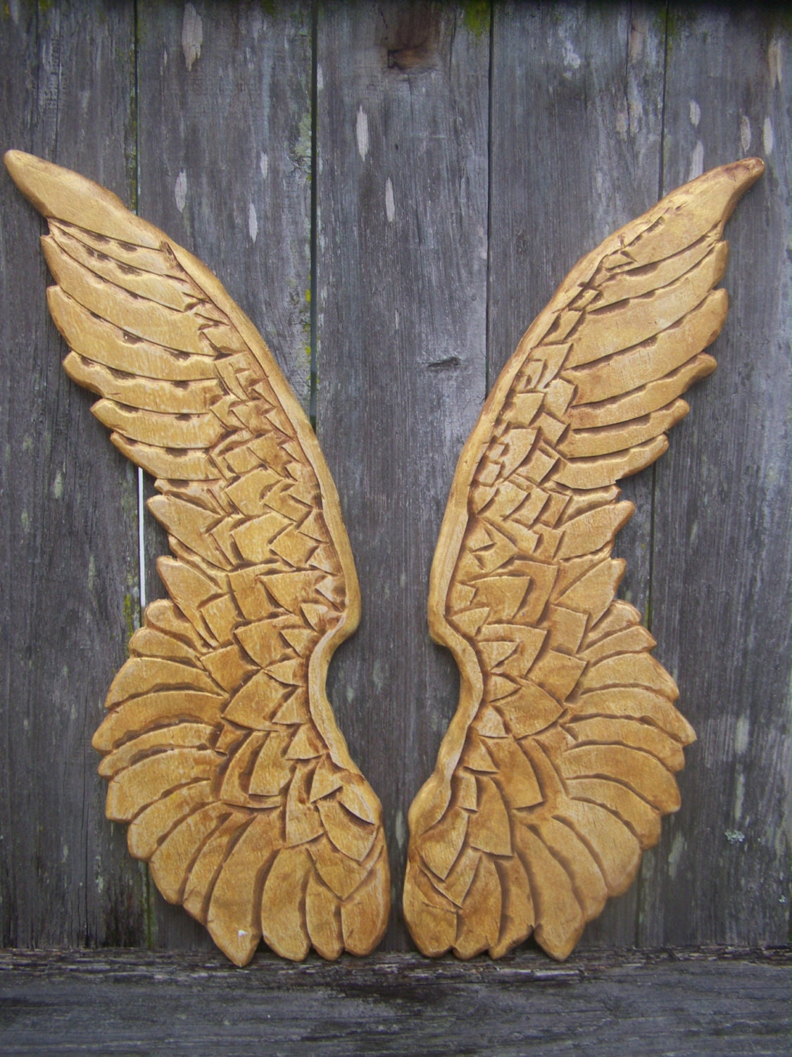 Gilded Angel Wings Distressed Wood Golden Cherub Wings Wall