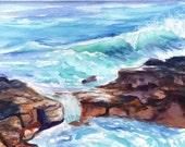 Tide Pools Watercolor Painting Original from Kauai Hawaii ocean wave seascape blue teal turquoise purple water tropical lava rocks Tide Pools Watercolor Painting Original from Kauai Hawaii ocean wave seascape blue teal turquoise purple water tropical lava rocks
