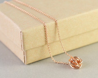 Rose Gold Knot Necklace, Knot Jewelry, Love Knot, Everyday Necklace, Bridesmaid Gift, Tie The Knot
