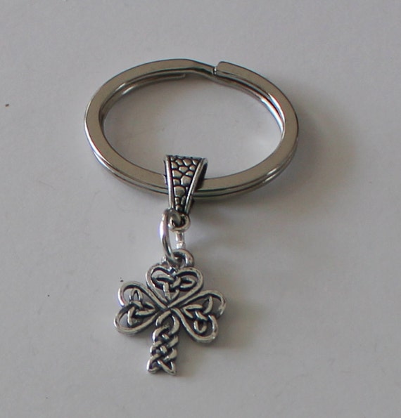 Sterling CELTIC SHAMROCK Key Ring Key Chain Irish