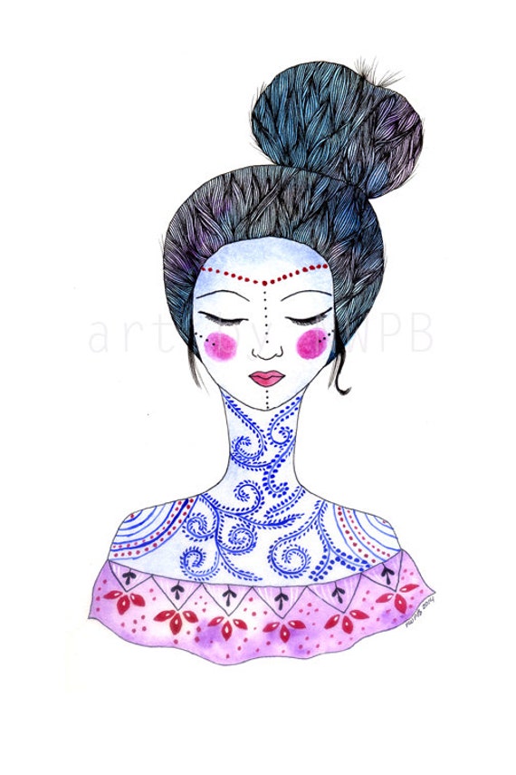 Items similar to Tattoo girl. Art print. Illustration. on Etsy