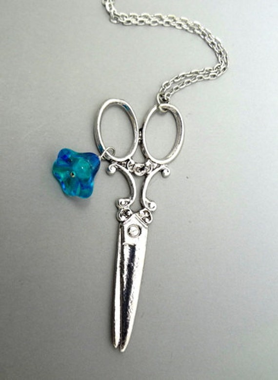 Scissors Necklace Scissors Pendant Necklace Flower Necklace