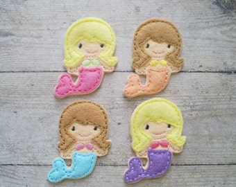 Mermaid Felt Appliques, Mermaid Appliques, Felt Embroidered Mermaid Appliques, Beach Appliques, At The Beach Felties, Felties For Clips