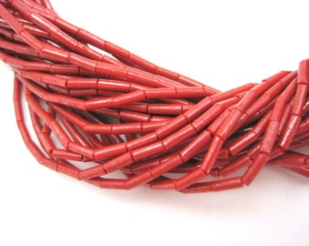 Vintage Red Coral Beaded Necklace - Multi Strand