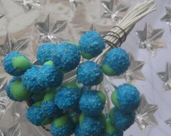 Millinery Flower Stamen Germany 48 Stems Green And Blue G7 B