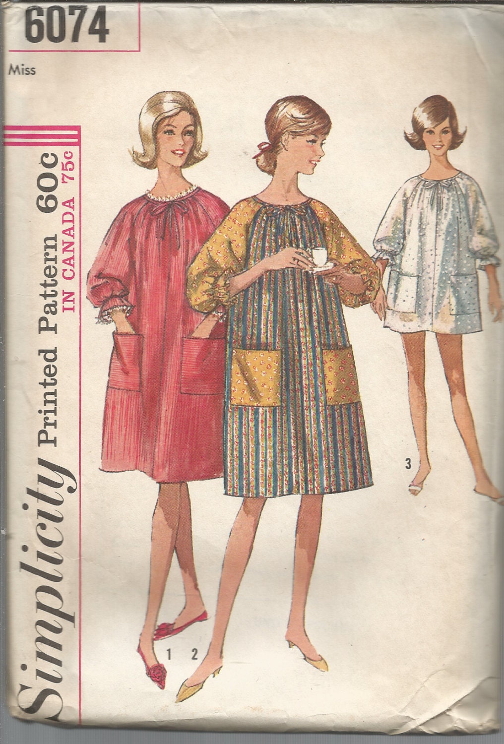 1960s Duster Pattern Simplicity House Dress CoverUp Pop In Robe