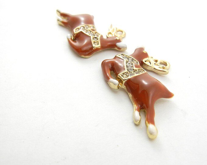 Pair of Brown Epoxy Gold-tone Reindeer Charms