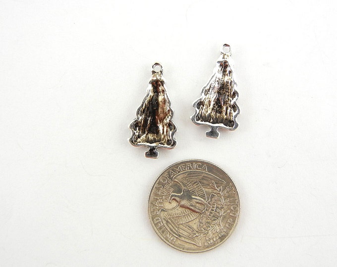 Pair of Silver-tone Deailed Christmas Tree Charms